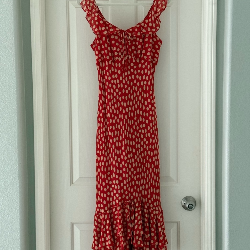 Red Polka Dot Ruffle Georgiou Silk Dress - Classic Summer Style